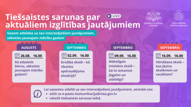 Tiešsaistu sarunu par aktuālajiem izglītības jautājumiem grafiks
