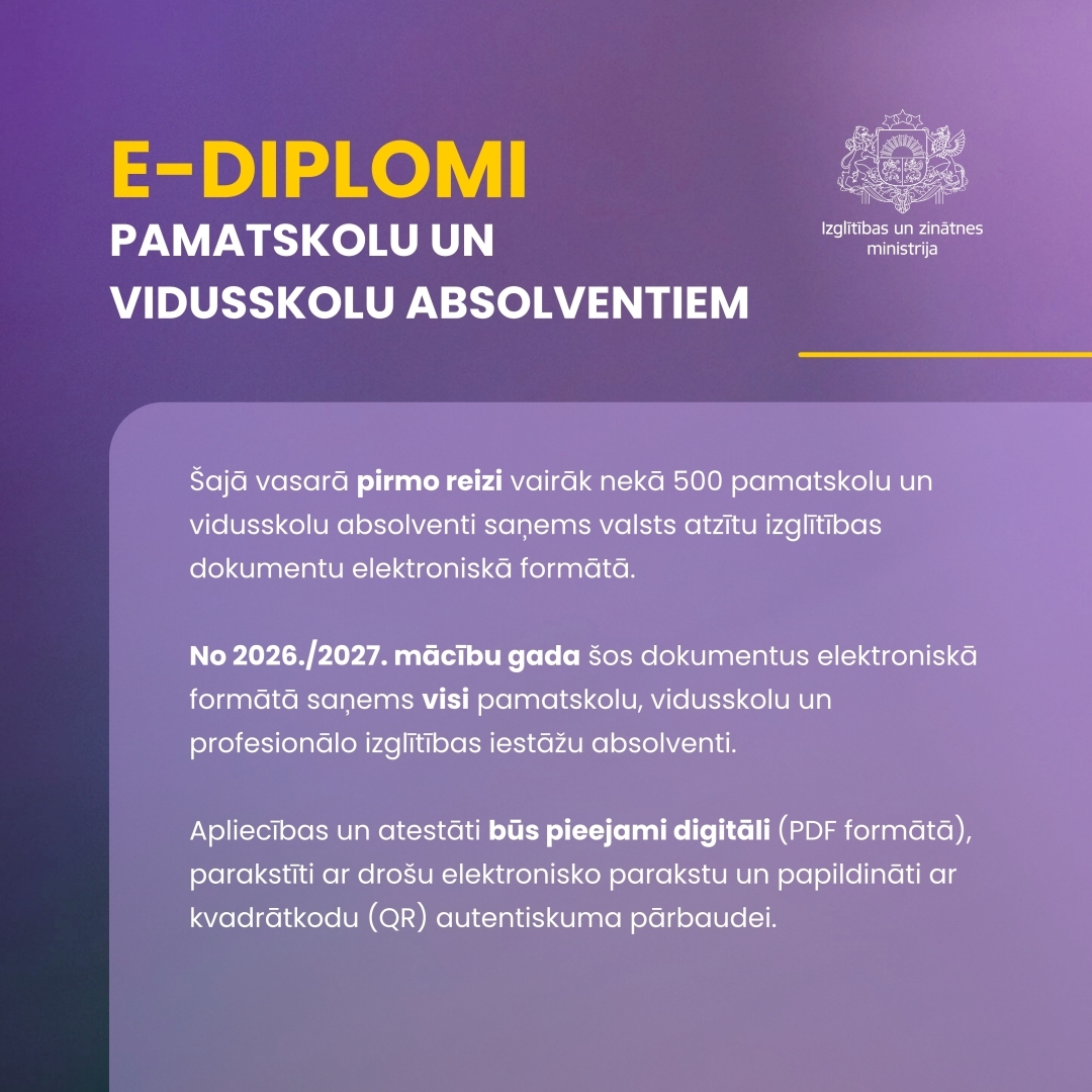 E-diplomi pamatskolu un vidusskolu absolventiem