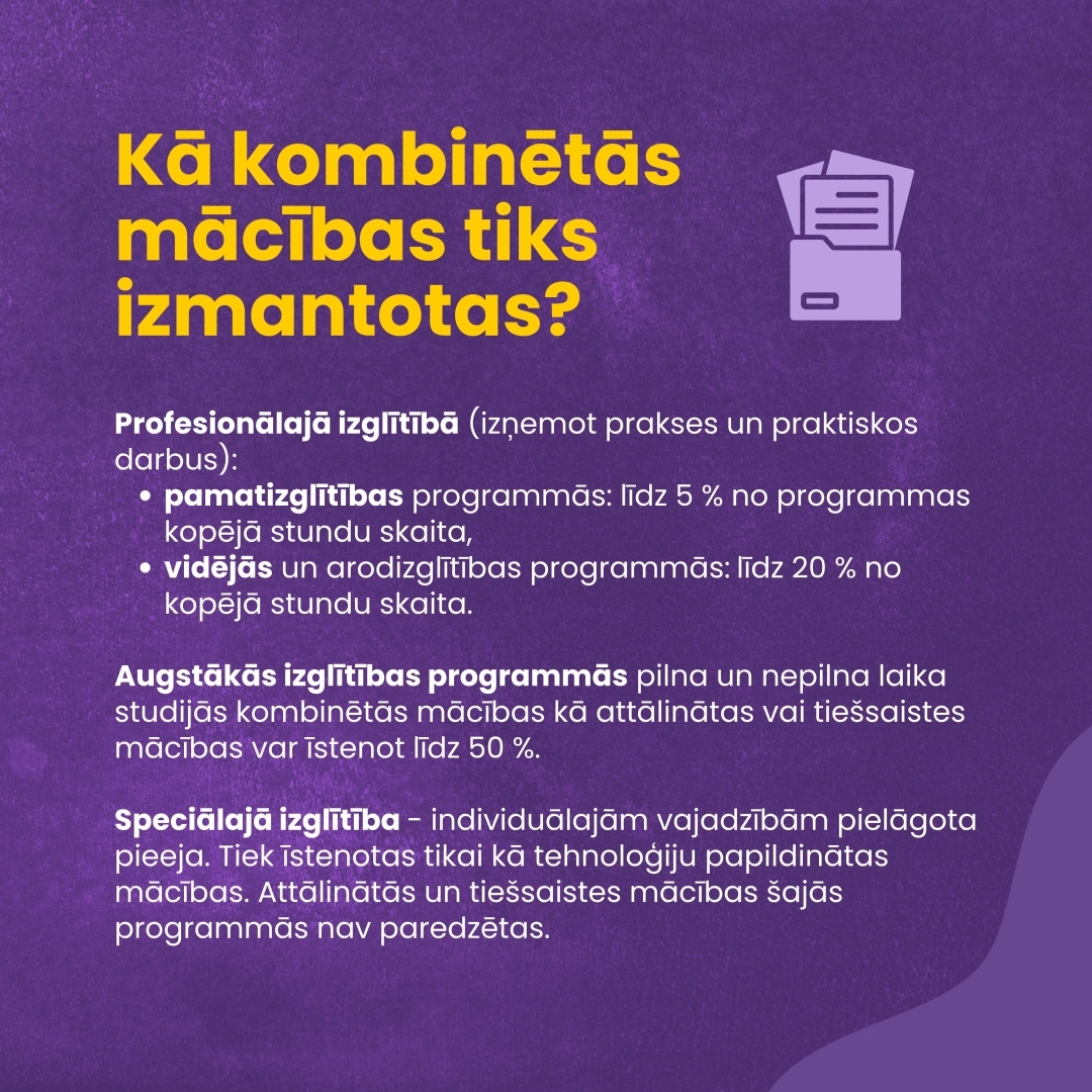 Kā kombinētās mācības tiks izmantotas?