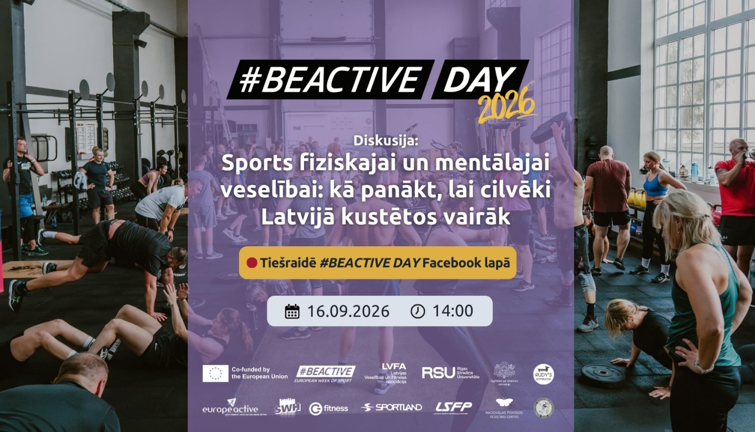#BeActiveDay vizuālis ar diskusijas nosaukumu un norises laiku