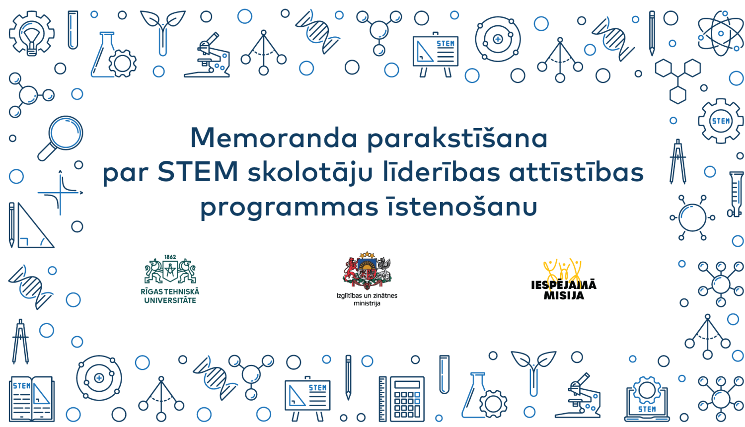 Attēlā ir virsraksts un RTU, IZM un Iespējamās misijas logo
