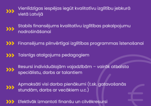 Pedagogu darba samaksas finansēšanas modeļa “Programma skolā” priekšrocības.