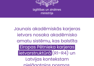 Jaunais akadēmiskās karjeras ietvars nosaka akadēmisko amatu sistēmu, kas balstīta Eiropas Pētnieka karjeras ietvarstruktūrā (R1–R4) un Latvijas kontekstam pielāgotajos posmos  P1–P4.