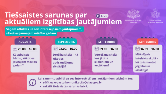 Tiešsaistu sarunu par aktuālajiem izglītības jautājumiem grafiks