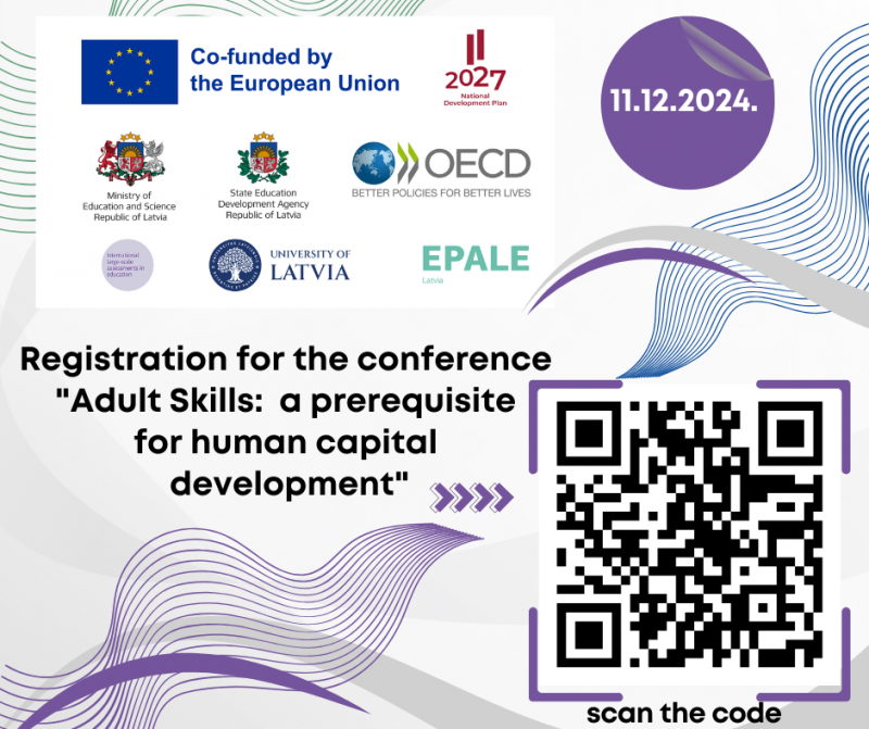 Conference "Adult Skills: A Prerequisite for Human Capital Development" banner with QR code