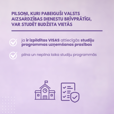 Studiju iespējas valsts aizsardzības dienestu brīvprātīgi pabeigušajiem vizuālais materiāls