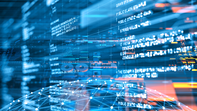 Digitāls attēls ar planētu un datiem