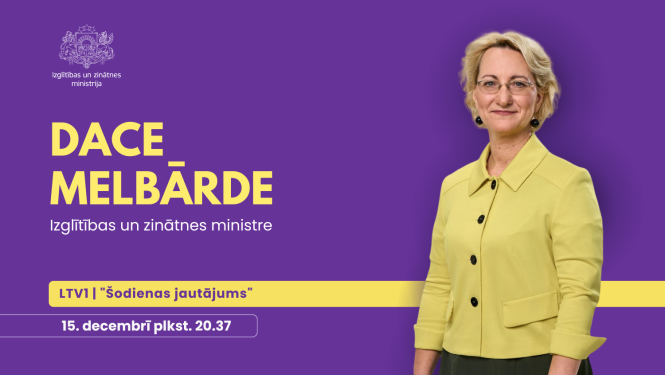 Izglītības un zinātnes ministres Daces Melbārdes dalība LTV1 raidījumā "Šodienas jautājums" 