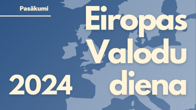 Zilganās krāsās Eiropas kontūrkarte un priekšplānā uzraksts "Eiropas Valodu diena 2024"