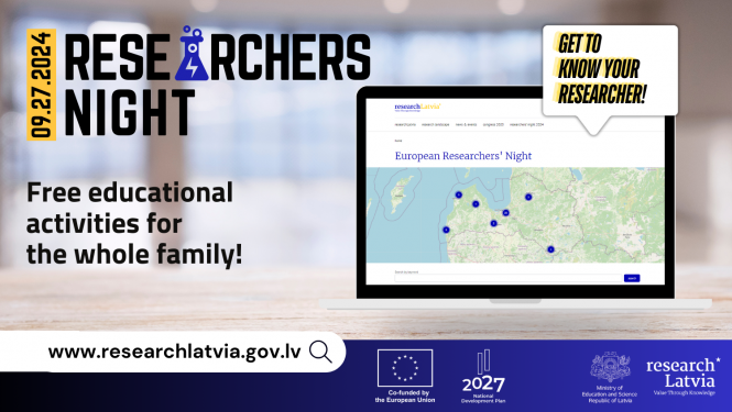 European Researchers' Night poster with logo, date and text "Free eduactional activities for whole family"