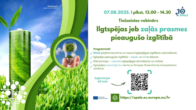 Vebinārs “Ilgtspējas jeb zaļās prasmes pieaugušo izglītībā” 7. augusta, plkst. 13.00-14.30