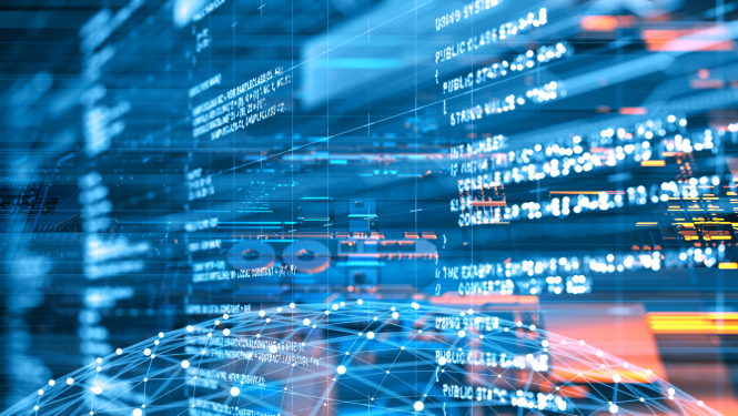 Digitāls attēls ar planētu un datiem