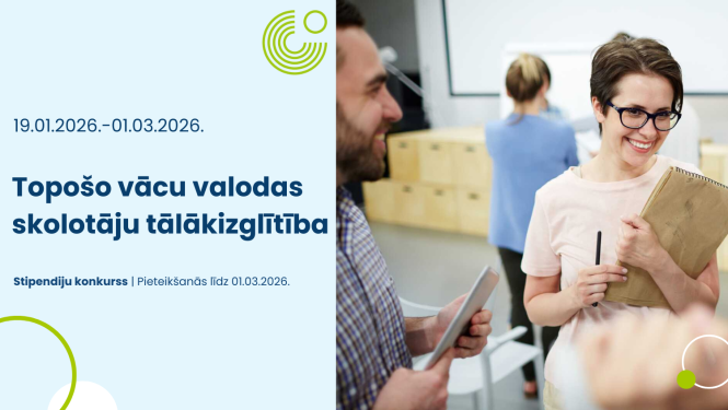 Stipendiju konkurss: Topošo vācu valodas skolotāju tālākizglītība no 19.01.26. līdz 01.03.26. Pieteikšanās līdz 01.03.26. 