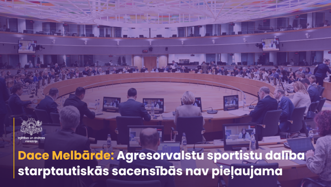 ES Izglītības, jaunatnes, kultūras un sporta ministru padome Briselē. Tekstā "Dace Melbārde: Agresorvalstu sportistu dalība starptautiskās sacensībās nav pieļaujama""