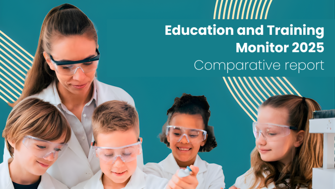 Bērni ar skolotāju taisa ķīmijas eksperimentus