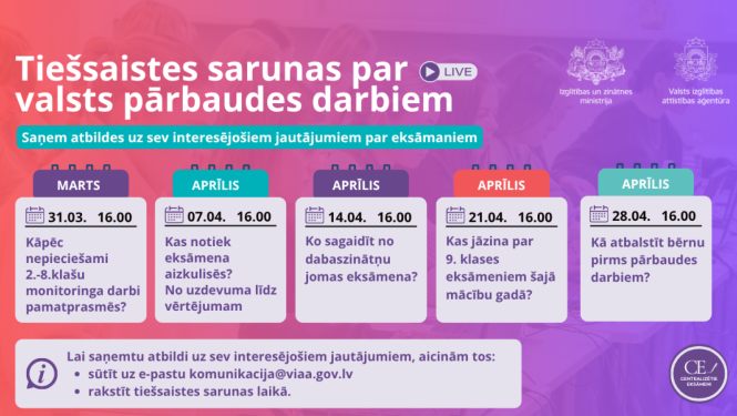 Tiešsaistes sarunas par valsts pārbaudes darbiem