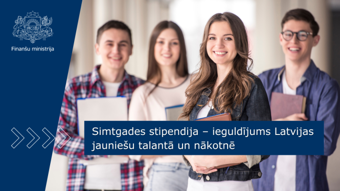 Smaidīgi jaunieši, tekstā "Simtgades stipendija – ieguldījums Latvijas jauniešu talantā un nākotnē"