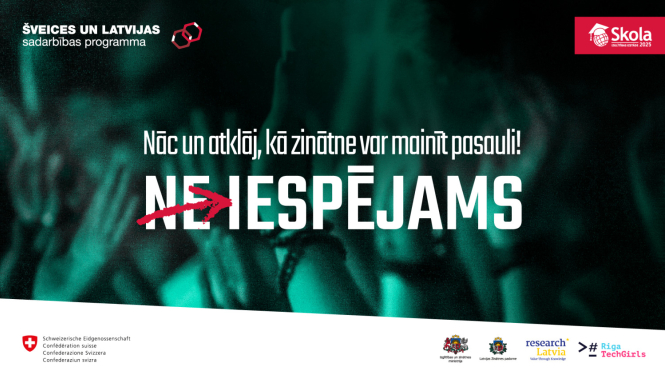 Pasākuma vizuālis ar tekstu "Nāc un atklāj, kā zinātne var mainīt pasauli! Neiespējamais ir iespējams"