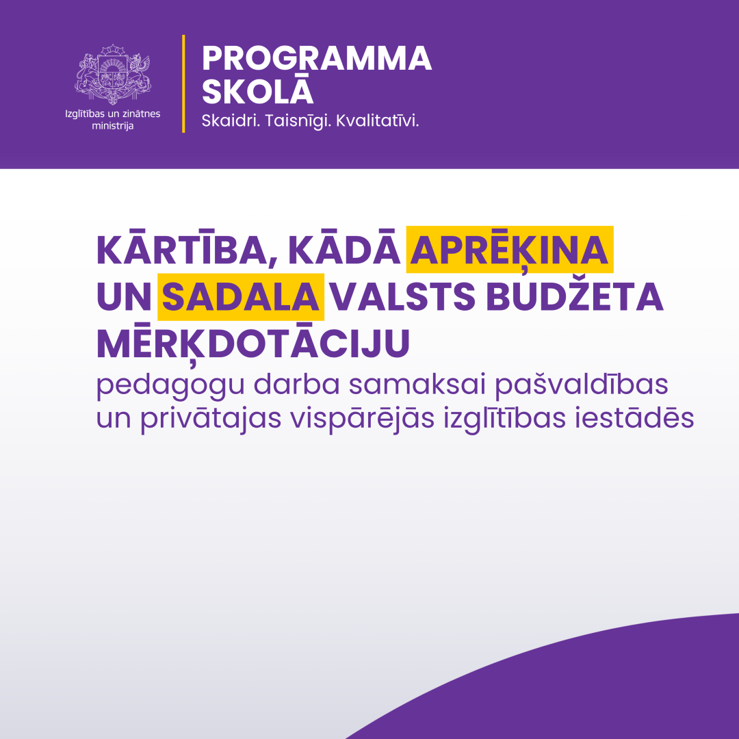 Kārtība, kādā aprēķina un sadala valsts budžeta mērķdotāciju pedagogu darba samaksai pašvaldības un privātajas vispārējās izglītības iestādēs
