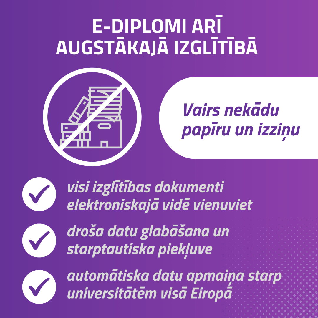 E-diplomi arī augstākajā izglītībā