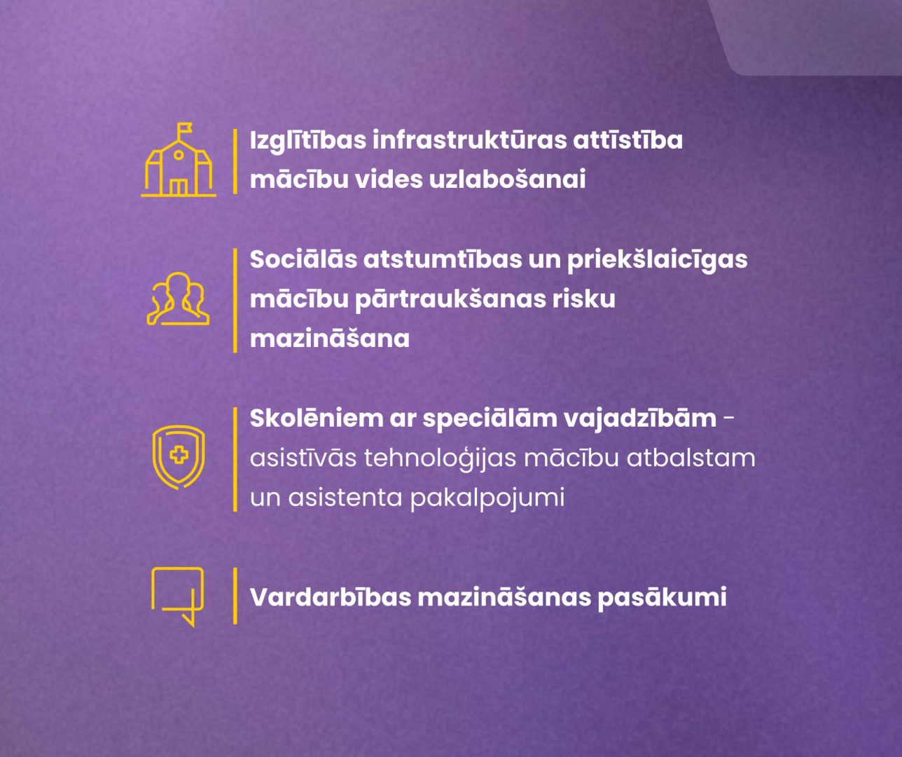 Īss apkopojums ar informāciju par atbalstu skolām