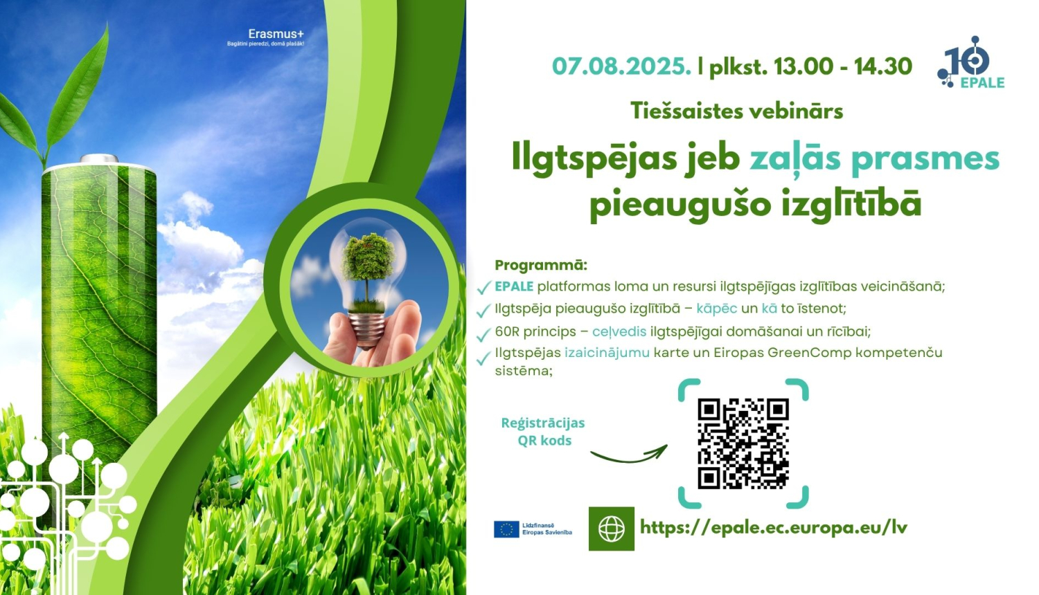 Vebinārs “Ilgtspējas jeb zaļās prasmes pieaugušo izglītībā” 7. augusta, plkst. 13.00-14.30