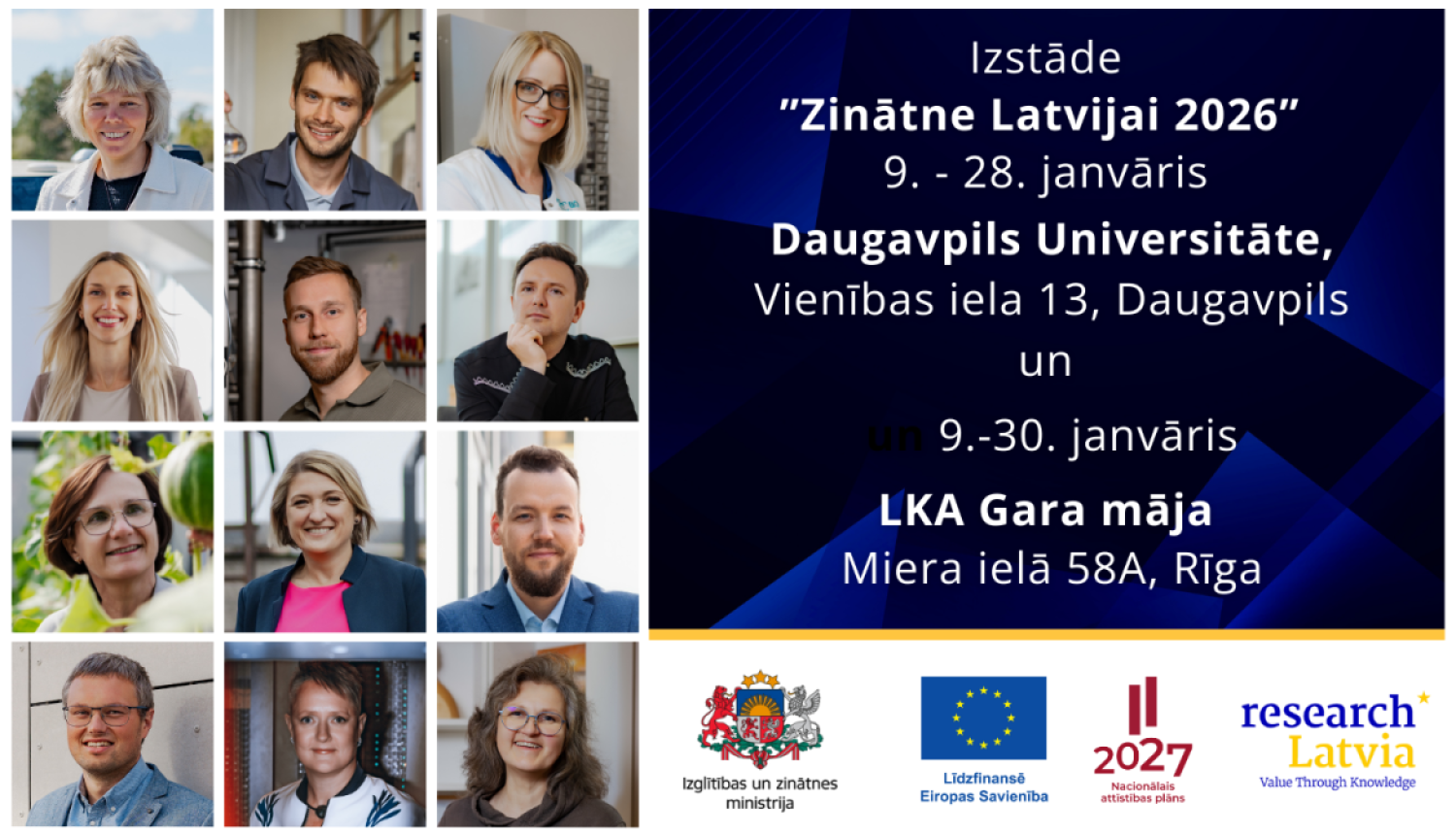 Ceļojošā izstāde "Zinātne Latvijai 2026" no 9. līdz 28. janvārim DU un LKA Gara mājā