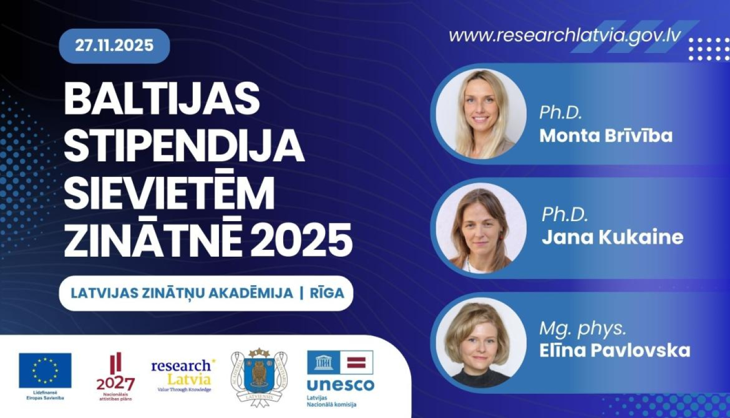 Baltijas stipendijas sievietēm zinātnē 2025 (2024. gada stipendijas laureātes)