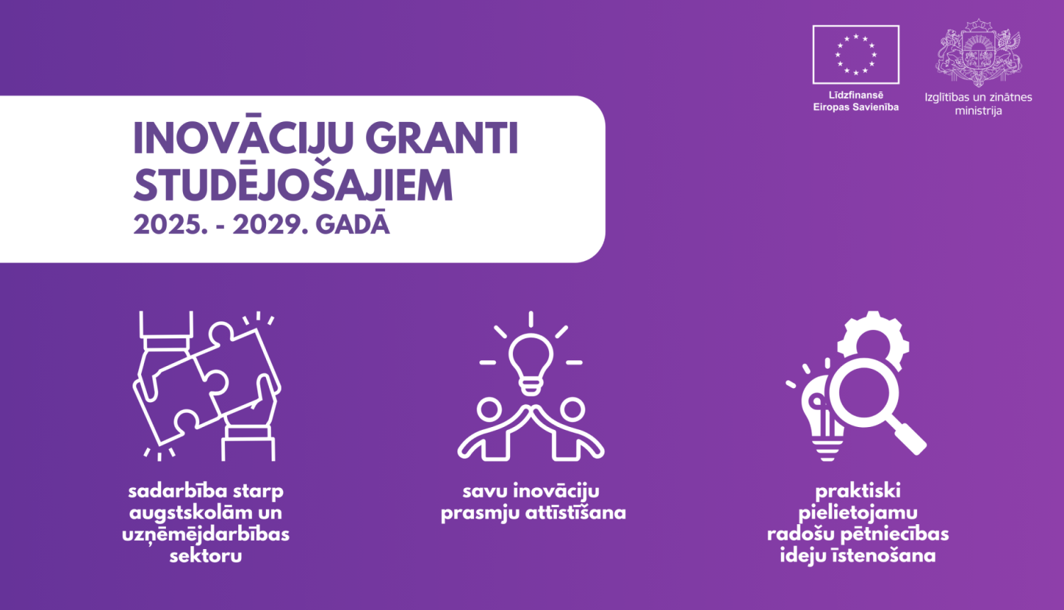 Inovāciju granti studējošajiem 2025. - 2029. gadā