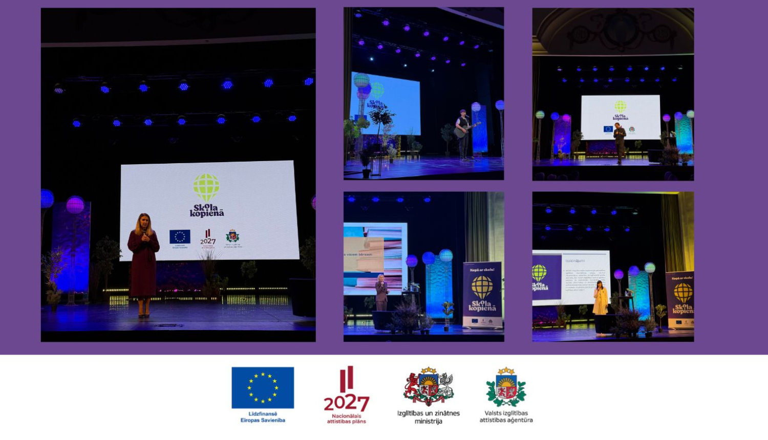 Konferences "Skola-kopienā" bilžu kolāža ar dalībniekiem.