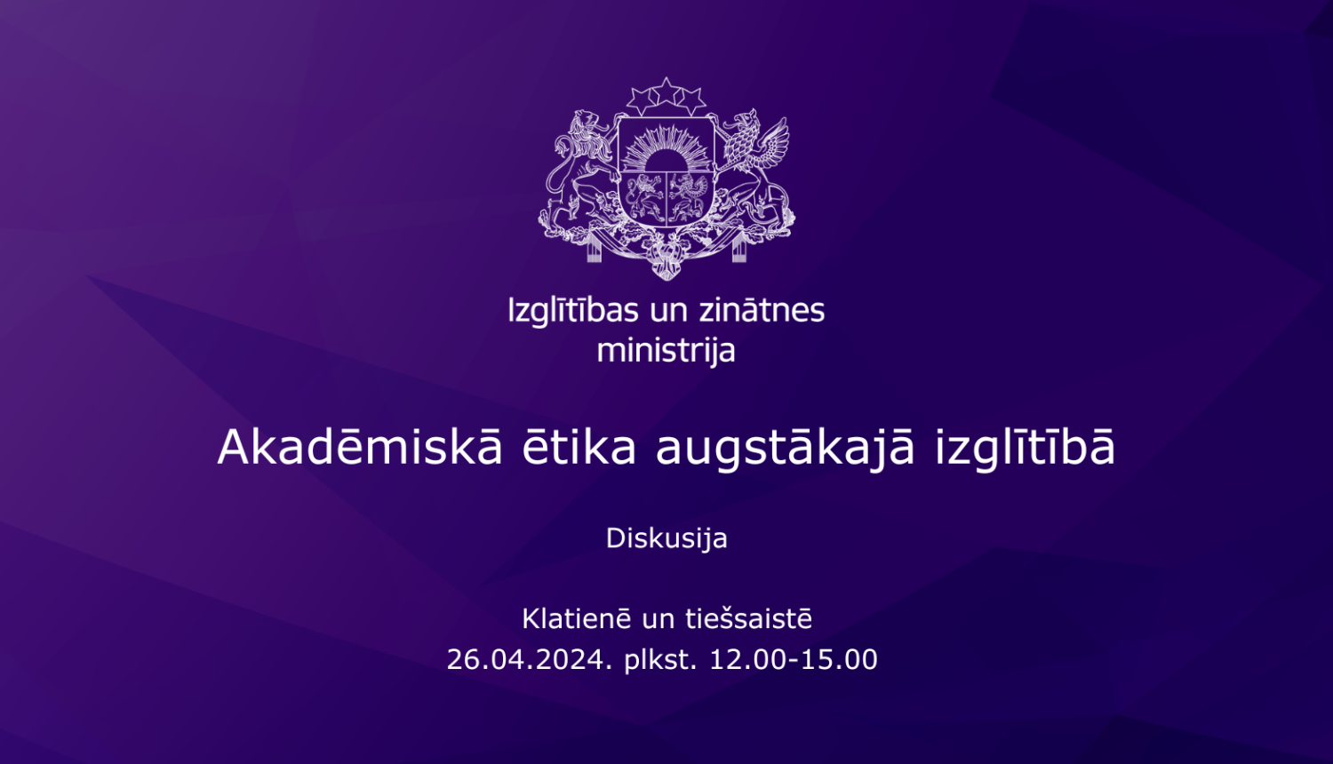 Vizuālis ar Izglītības un zinātnes ministrijas logo, diskusijas nosaukumu, vietu un laiku