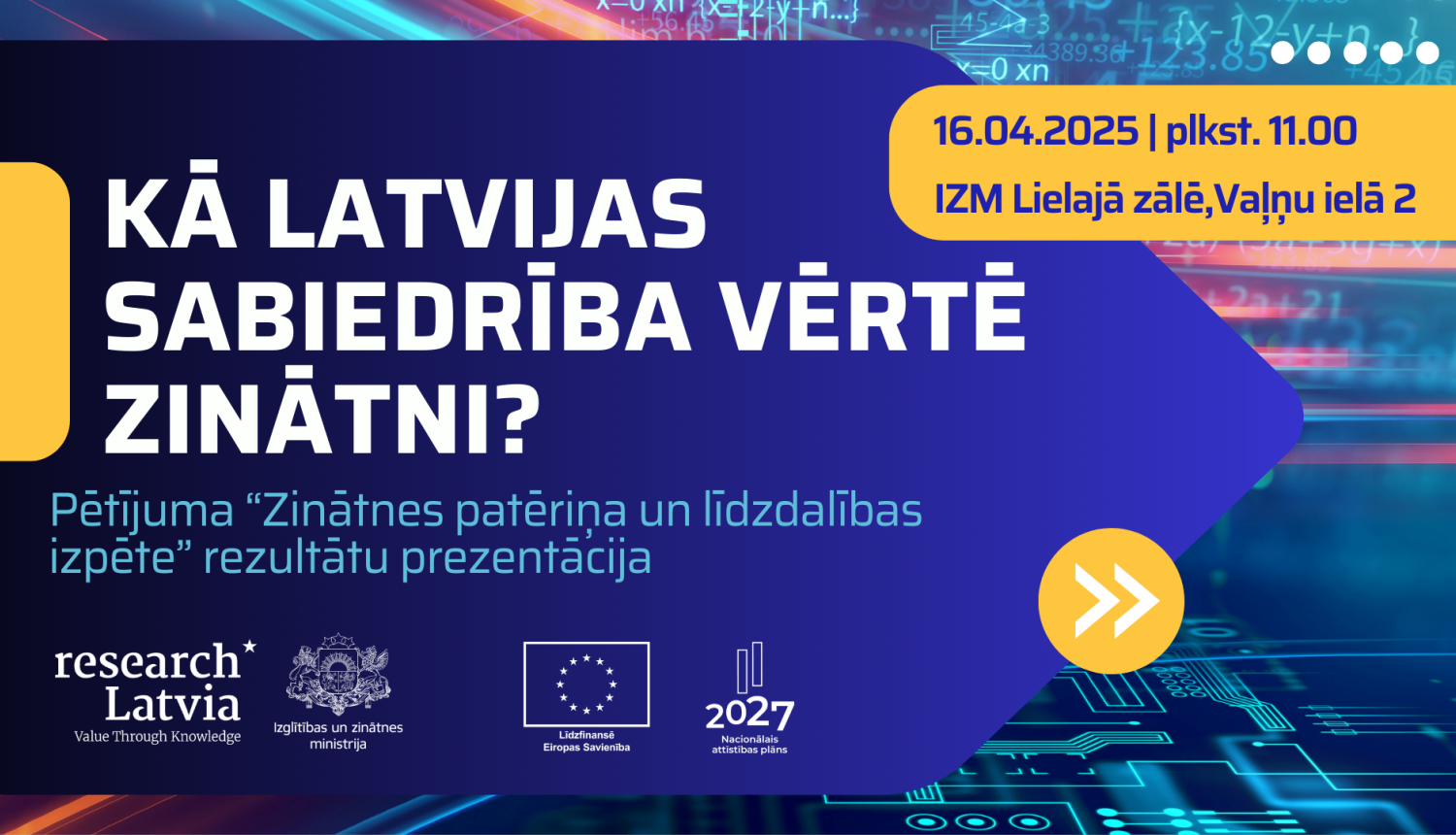 Kā Latvijas sabiedrība vērtē zinātni? Pētījuma "Zinātnes patēriņa un līdzdalības izpēte" rezultātu prezentācija.