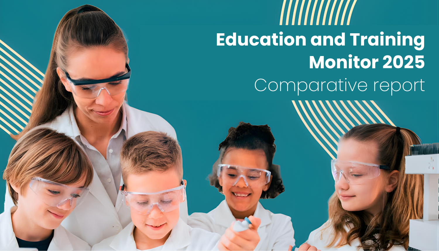 Bērni ar skolotāju taisa ķīmijas eksperimentus