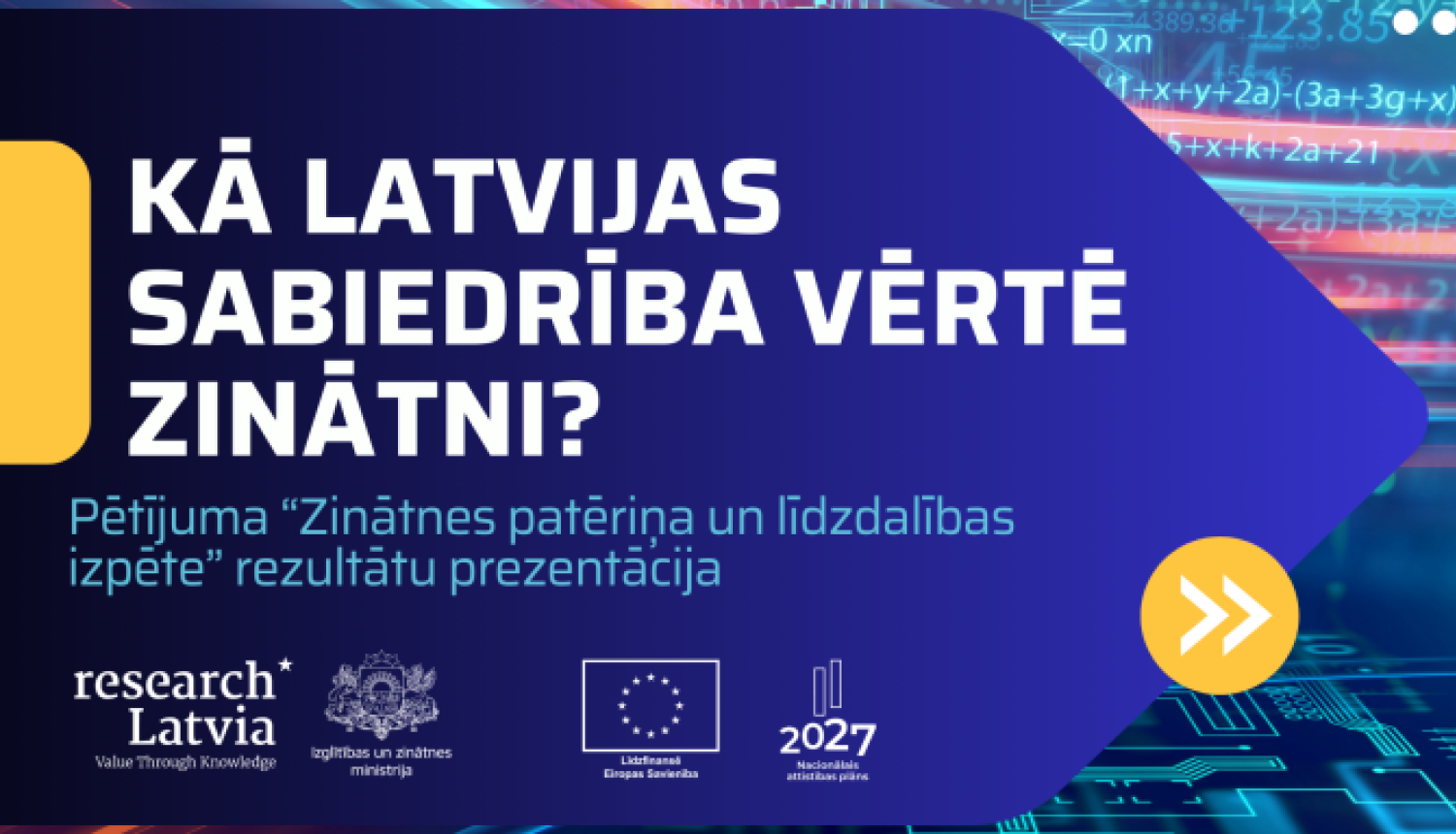 Kā Latvijas sabiedrība vērtē zinātni? Pētījuma "Zinātnes patēriņa un līdzdalības izpēte" rezultātu prezentācija.