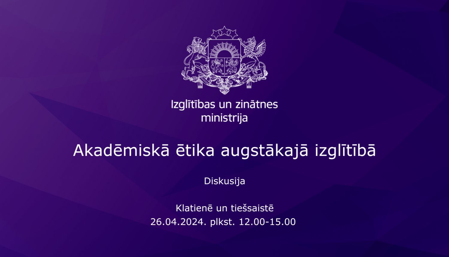 Vizuālis ar Izglītības un zinātnes ministrijas logo, diskusijas nosaukumu, vietu un laiku